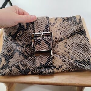 EUc Michael Kors gray and tan python clutch W/large silver buckle 11.5 x 6.5”